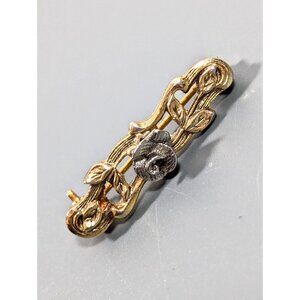 Vintage 1928 Two Tone Rose Flower Small Dainty Bar Pin Brooch Victorian Style